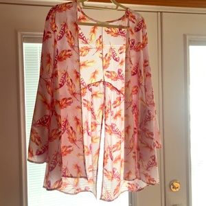 Feather Print light pink kimono/Cardigan